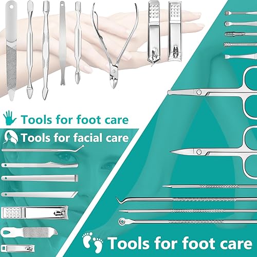 Miniatura 5 de Kit profesional de manicura y pedicura de 26 piezas, juego de cortaúñas, herramientas de cuidado de uñas de acero inoxidable con estuche de viaje,