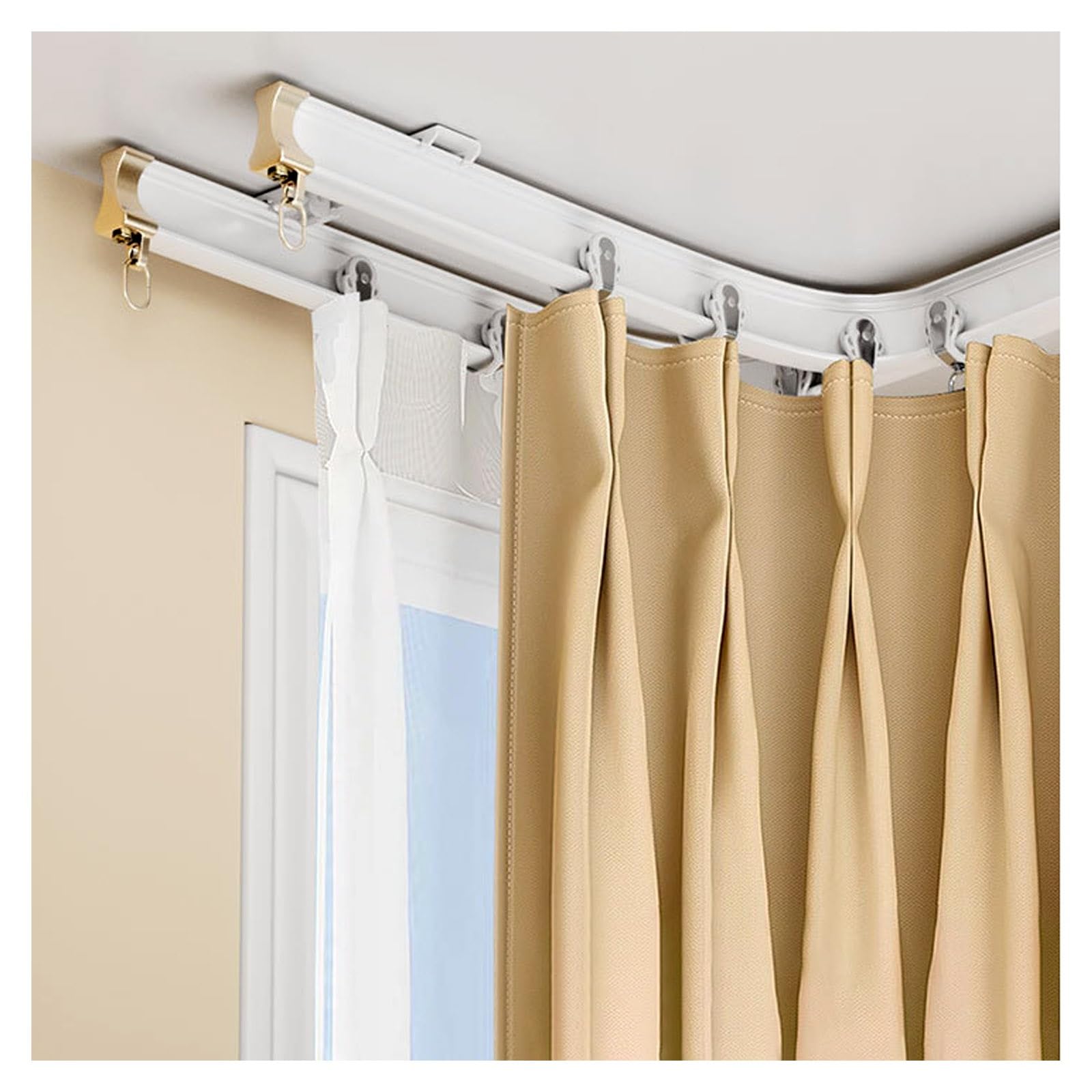 Rail de rideau pliable double en aluminium pour fenêtres en L ou U