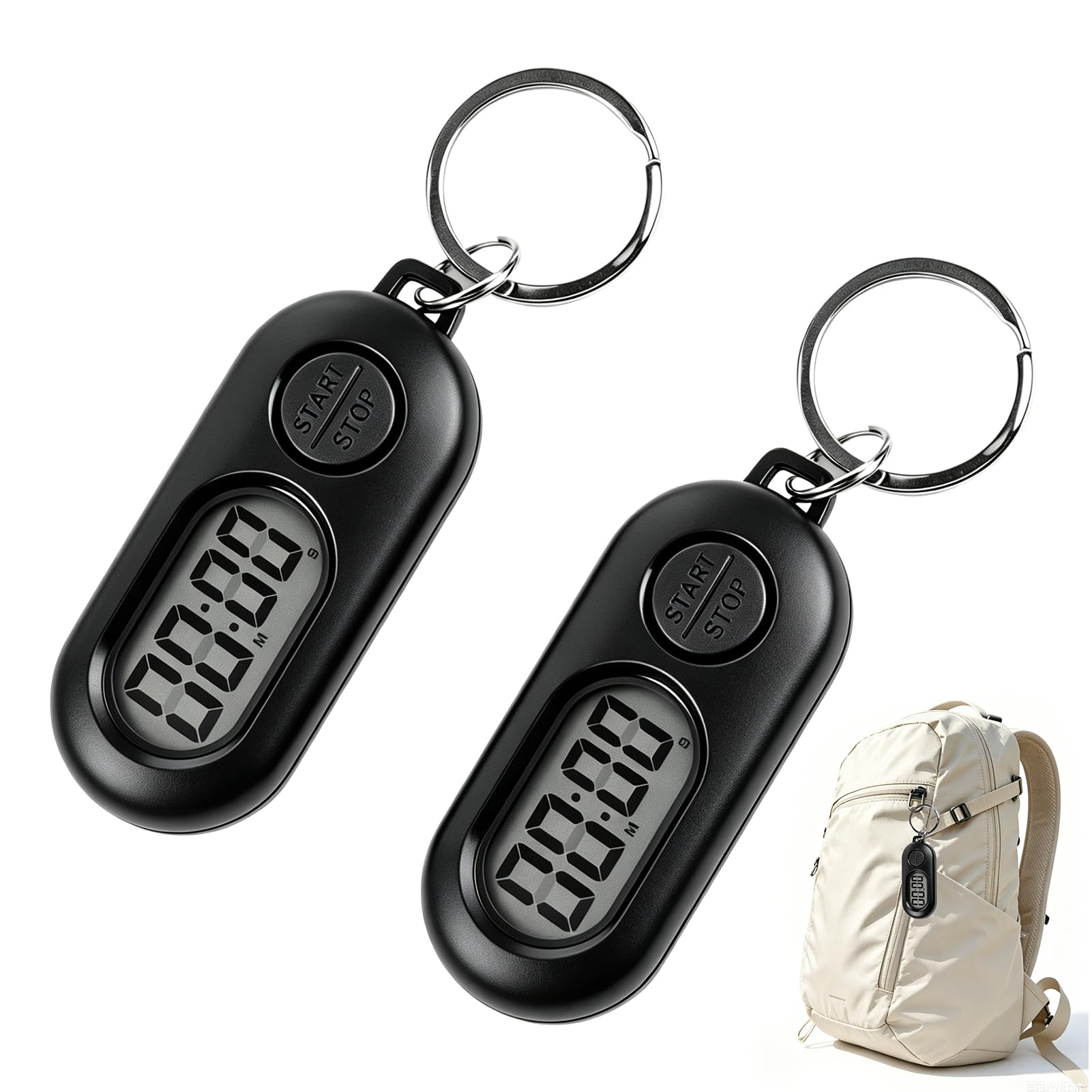 JOVIA Digital Stopwatch Timer Keychain 2PCS Mini Portable LCD Display Chronograph with Key Ring for Timing Sports Fitness Running Walking Hiking Kitchen Cooking Time Management Training