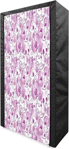 Ambesonne Orchid Portable Fabric Wardrobe, Ornate Flower Blooms with Curly Leaves Petals Spring Inspired Exotic Asian, Clothing Organizer and