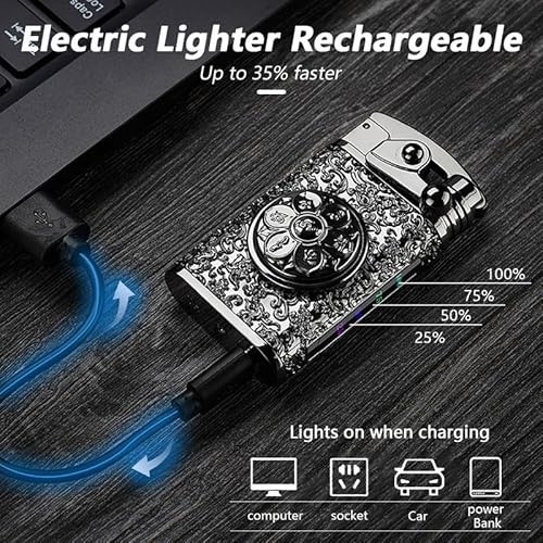Skrfire Electric Lighter Rechargeable Flameless Usb Lighter, Windproof Dual Arc Plasma Lighters, Unique Pattern Cute Vintage Cool Lighters For Men Women, Flip Lighters For Candles Camping #TOP1
