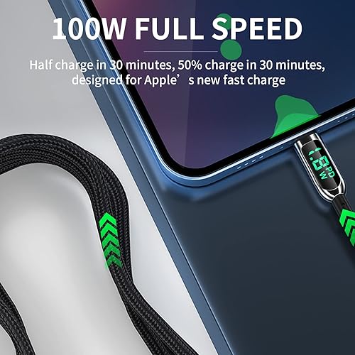 Miniatura 10 de AICase Cable USB C a L, cable de sincronización de carga de 16 pies con pantalla LED compatible con iPhone 14 13 13 Pro 12 Pro Max 12 11 X XS XR 8