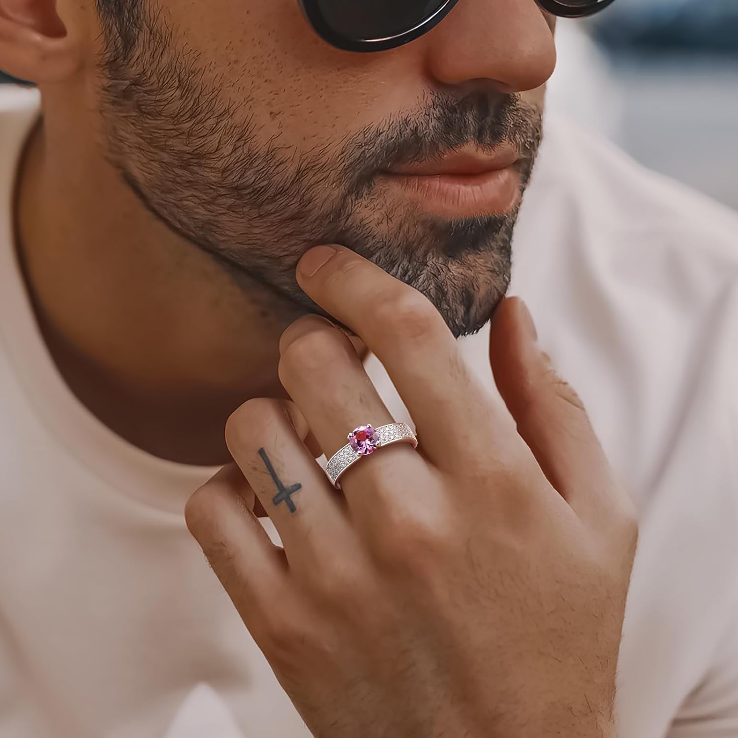 Birthstone/Opal/Turquoise Cocktail Rings for Men Women 925 Sterling Silver Wide Wedding Band Engagement Rings, Send Gift Box