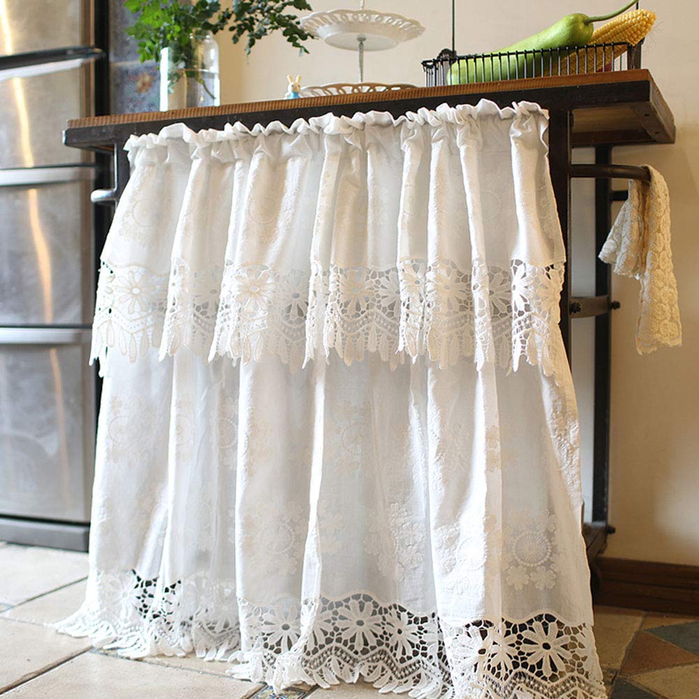 Tenda for cucina, caffè, tenda corta, mezza tenda in cotone bianco, tenda corta/tenda mantovana, tende da caffè, mezza tenda decorativa americana in pizzo semitrasparente/1 pz(W x H 150x85cm)