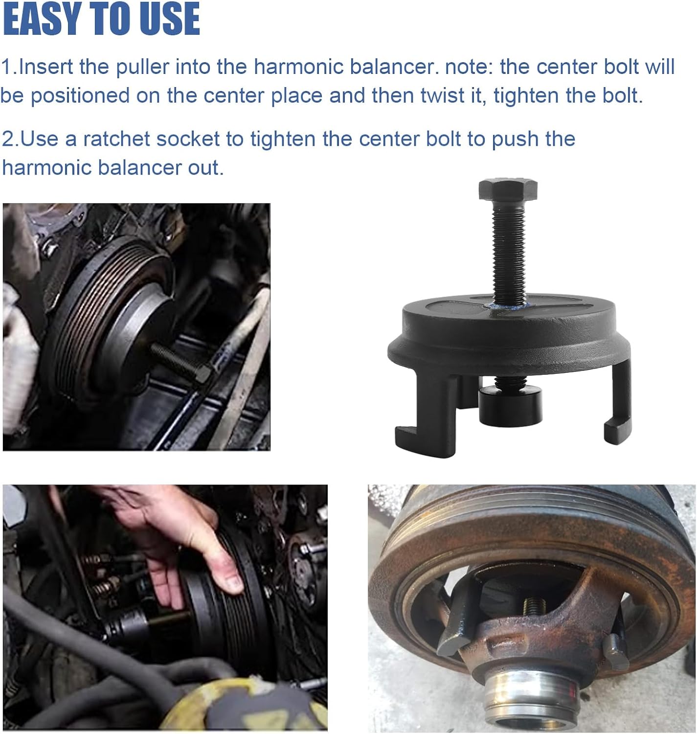 LS Harmonic Balancer Mounting Puller Pulley Tool 25264 Compatible with GM Jeep Chrysler Dodge,Engine: 5.3L, 5.7 LS1, 6.0 LS2, 6.2 LS3, 7.0L Crank Pulley Puller, Remove LS Balancer Without Tapped