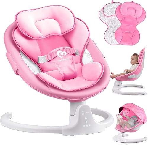 Columpio de bebé con Bluetooth para bebés, compacto y portátil, color rosa, 3 posiciones de asiento, 5 velocidades de columpio, 10 música, control
