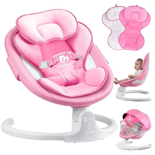 Columpio de bebé con Bluetooth para bebés, compacto y portátil, color rosa, 3 posiciones de asiento, 5 velocidades de columpio, 10 música, control