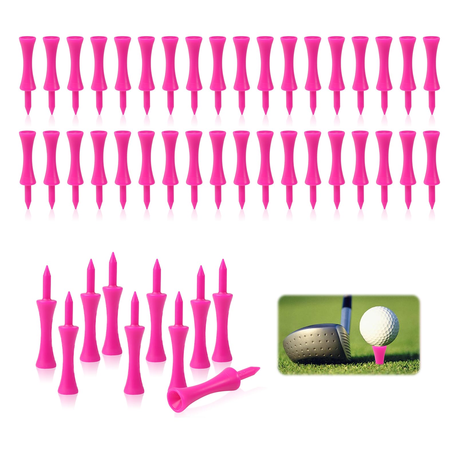 XIXUANAI 120 Pcs Golf Tees Plastic, Pink Golf Tees 57mm Castle Tees Golf, Pink Castle Golf Tee, Long Short Durable Portable Professional for Golfer Practice and Regular Play (Pink) — image 1