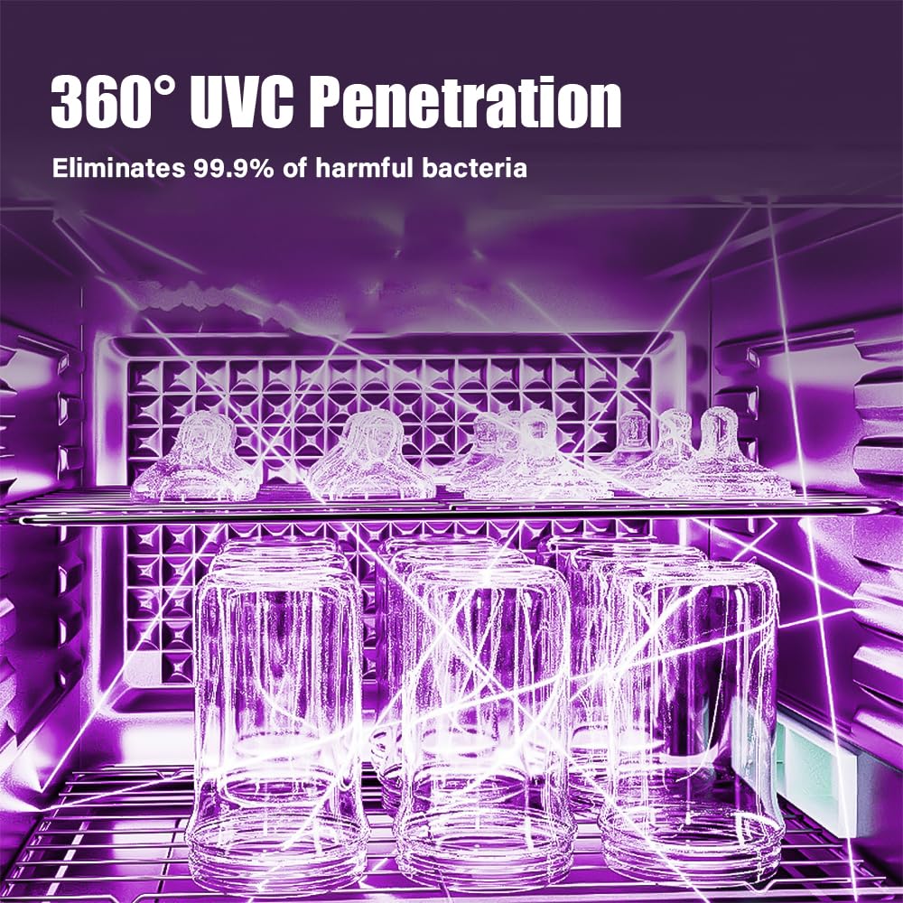 Esterilizador de Biberones con Secado, Esterilizador Eléctrico 3 Configuraciones,Esterilización al 99,99% en 10 Minutos para biberones de silicona y vidrio, chupetes y ropa
