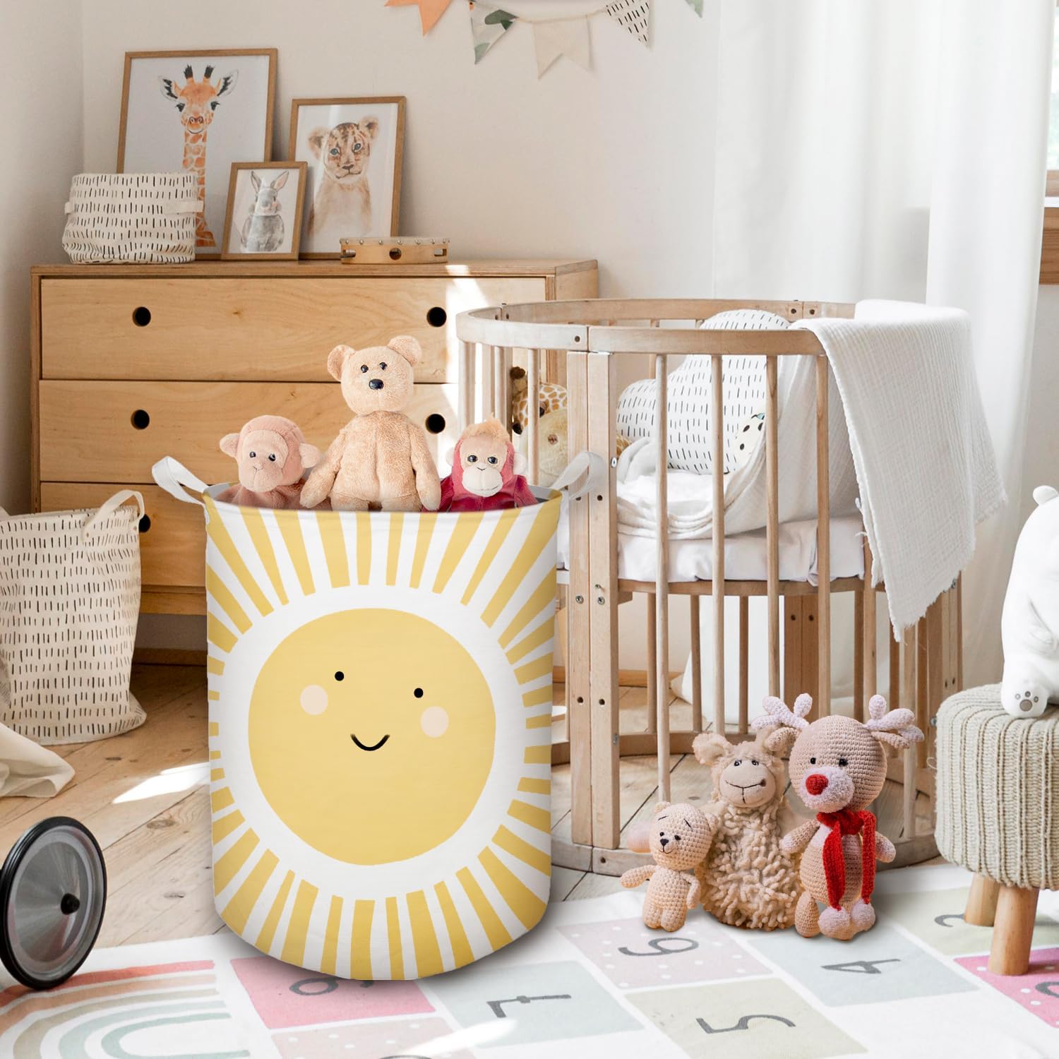 Cute Sunshine Laundry Basket, Boho Sunshine Nursery Waterproof Collapsible Laundry Hamper Dirty Clothes Storage Toy Bin Organizer for Toddler Baby Kids Room Bedroom Bathroom College Dorm