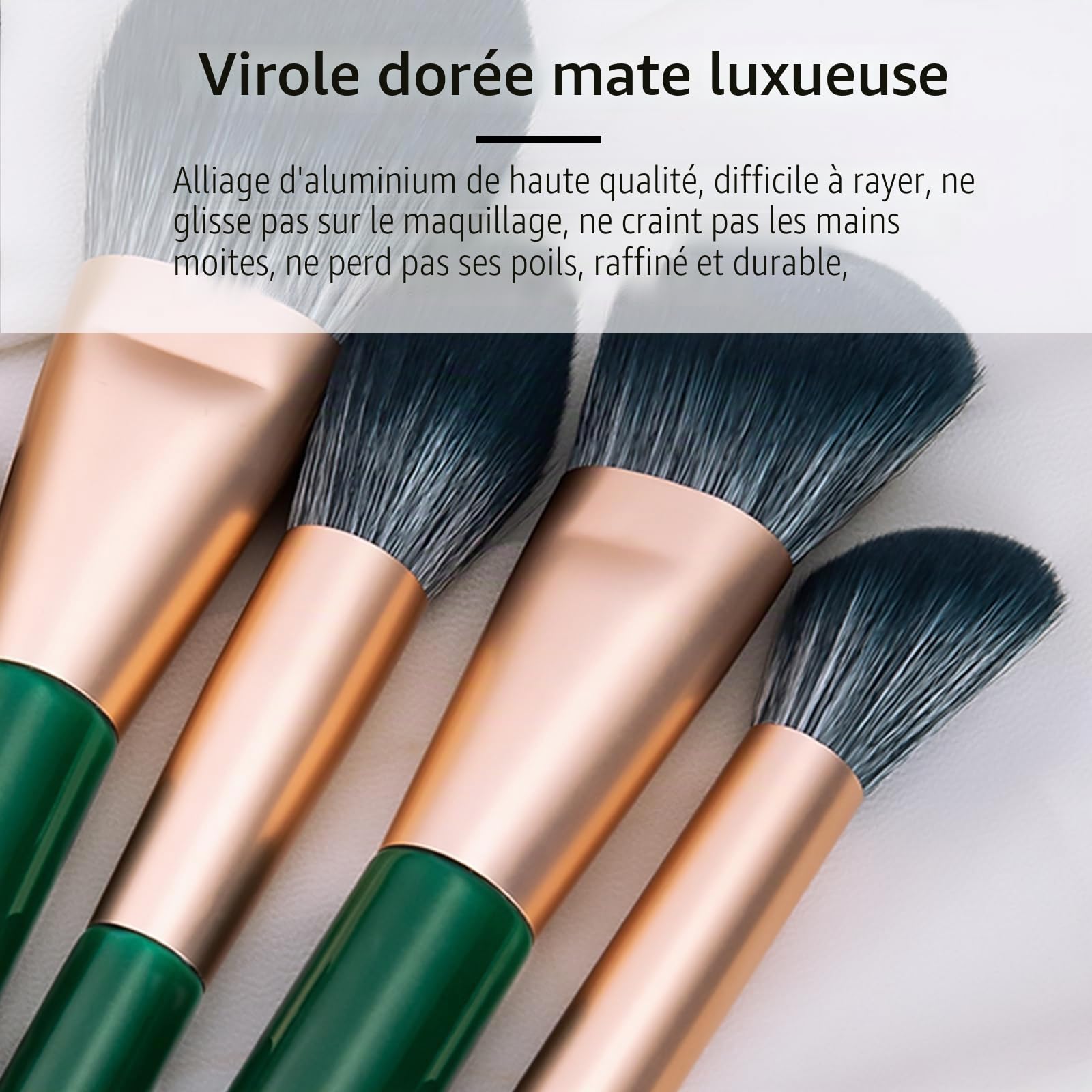 ENZO KEN Ensemble de Pinceaux de Maquillage Naturels en Fibre Naturelle Et en Poils de Chèvre Professional avec Sac, Set de Pinceaux de Maquillage Vert Émeraude pour Cheveux Combinés.