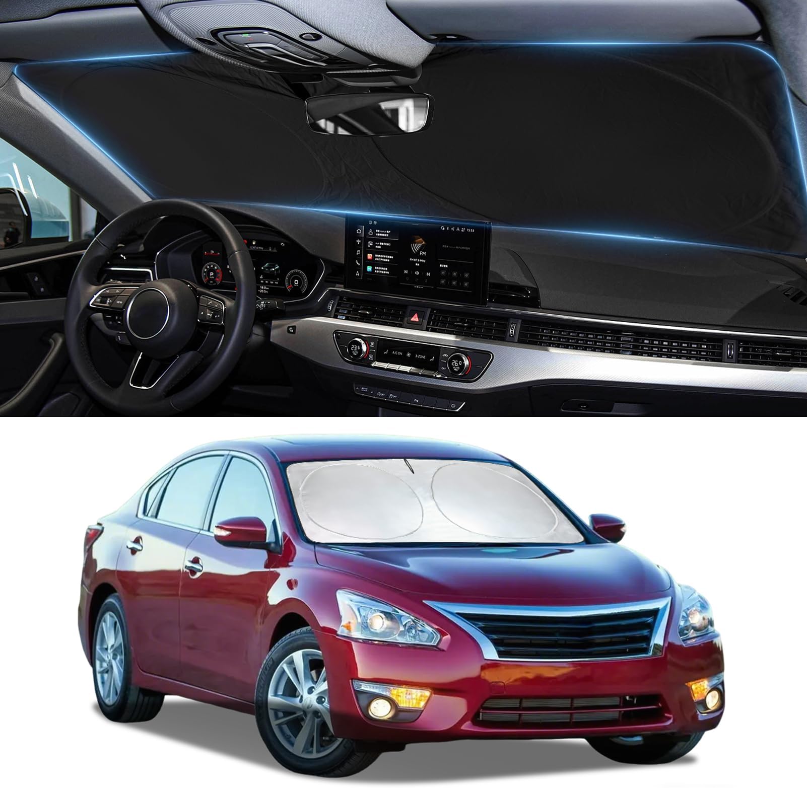 for Altima Windshield Sun Shade Sunshade for Nissan Altima Sedan 2007-2012 Windshield Cover Front Window Sun Shield Foldable Sun Visor Protector UV Heat Protection Car Accessories