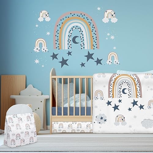 Miniatura 6 de Rtteri Juego de ropa de cama para cuna de bebé, 4 piezas, ropa de cama de bebé, tamaño estándar, suave, incluye falda de cuna, manta, sábana de cuna