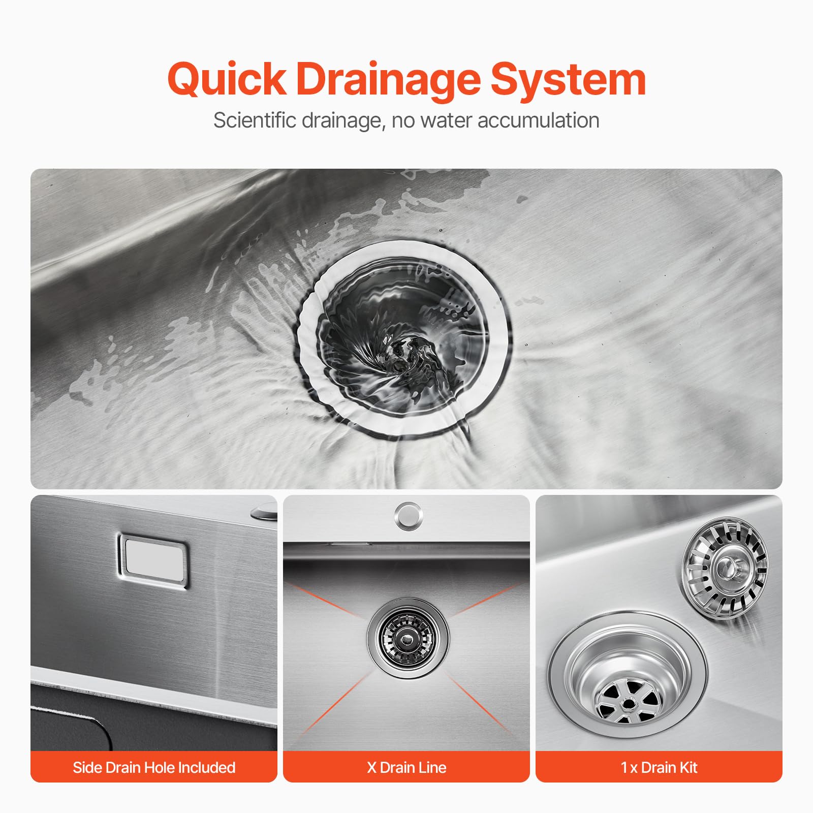 VEVOR Évier de Cuisine 40 cm à Montage par le Haut en Acier Inox 304, Cuve Simple à Poser et Encastrer avec Accessoires pour Camping-car, Cuisine, Bar