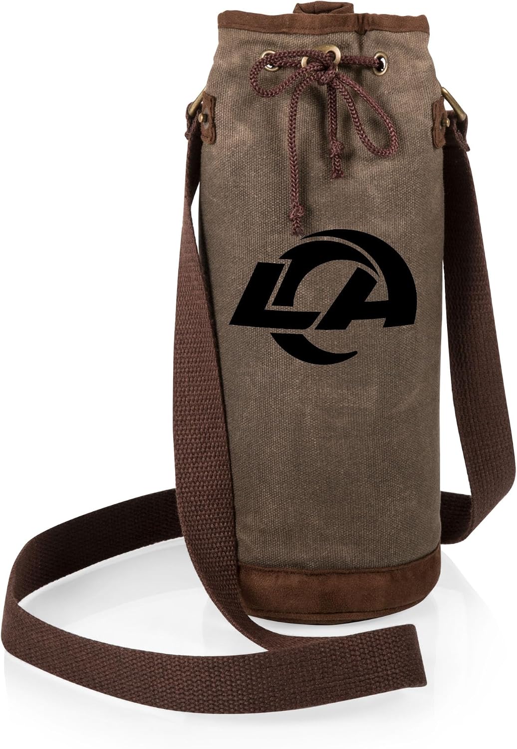 PICNIC TIME NFL Distressed Waxed Canvas Wine Tote, Single Bottle Insulated Bag, Bottle Carrier, Wine Gift Bag, Khaki Green