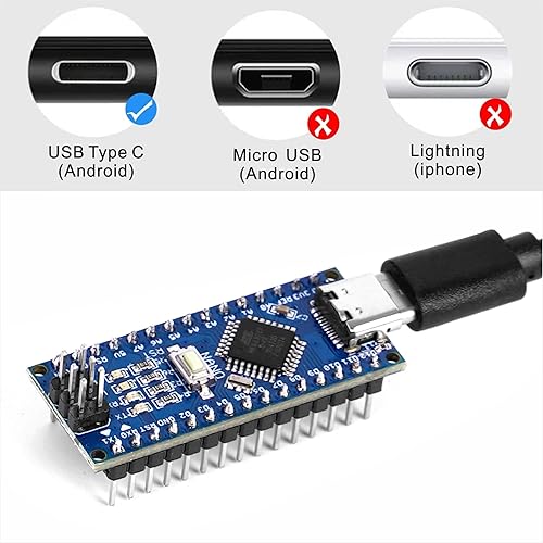 Miniatura 3 de OSOYOO 3pcs Nano módulo en+mega+328P-AU CH340 5V16M USB-C Micro-controlador Junta para Arduino Nano V3.0