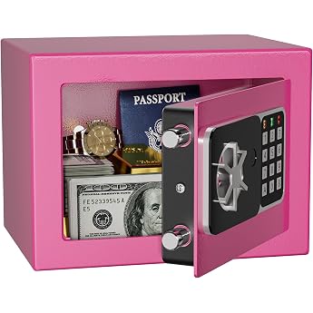 Digital Safe 6.8L Small Home Safe Electronic Security Tape Wall Safe Home Office Wall Safe with 2 Keys Mini Safe 23 x 17 x 17 cm Pink