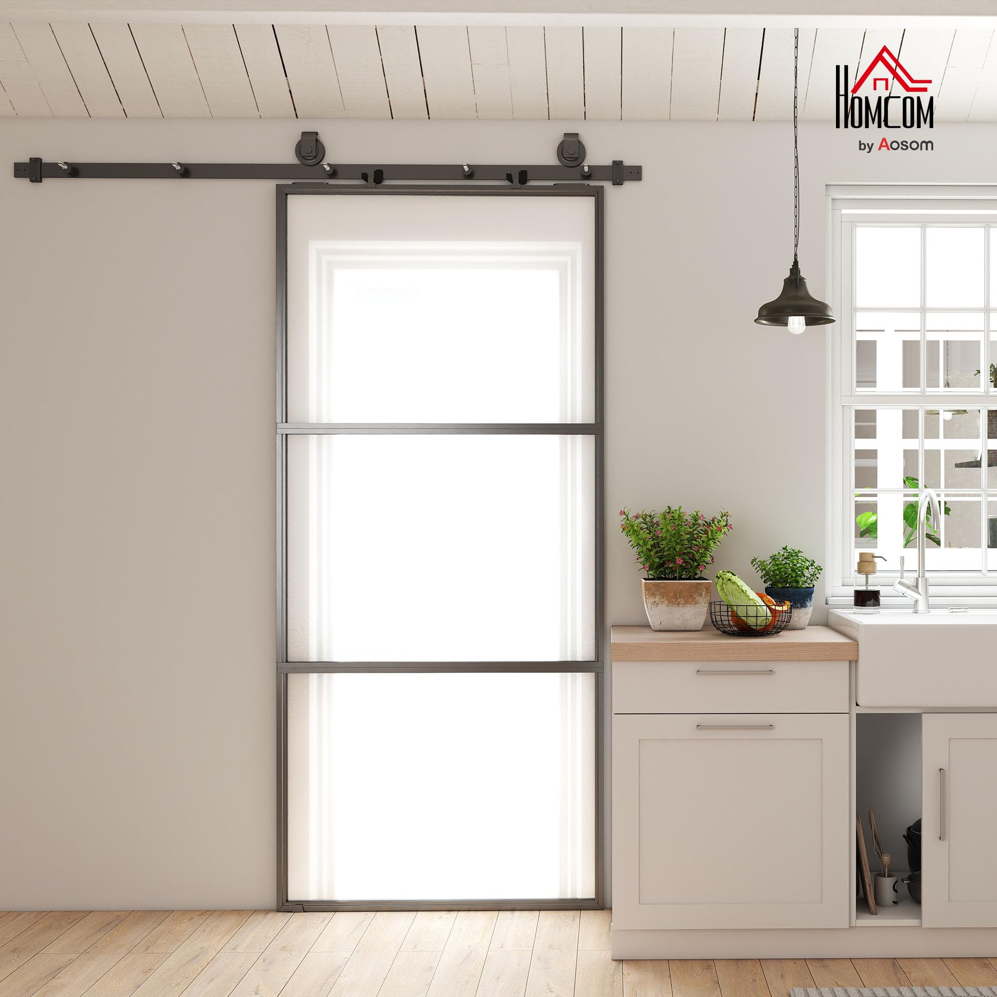 HOMCOM Puerta Corredera con Herrajes 91,4x203,2 cm Puerta Corredera de Cristal con Mecanismo Cierre Suave para Baño Salón Sala de Estar Cocina Negro