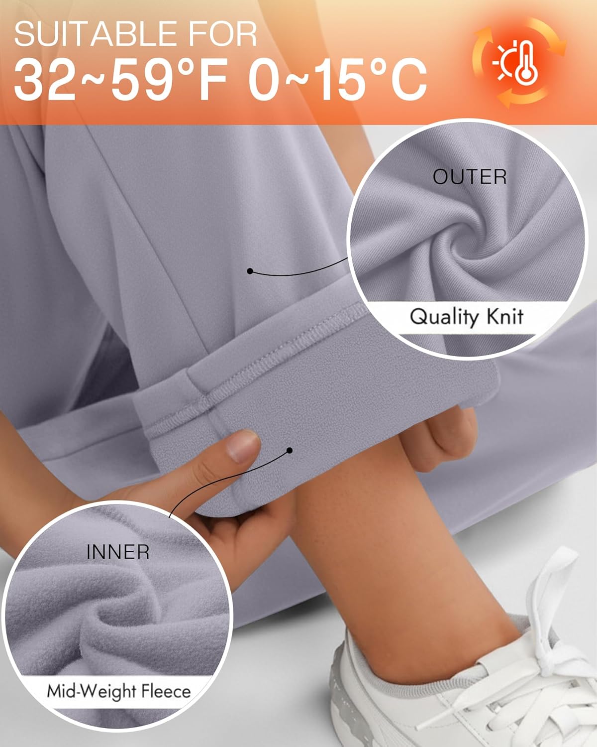 3 Pack Women's Fleece Sweatpants Thermal Wide Leg Straight Drawstring Pants Warm Open Bottoms with Pockets - Image 3