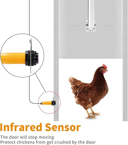 Miniatura 4 de Temporizador automático de puerta de gallinero, kit de abridor de puerta automático con sensor infrarrojo para evitar que el pato de pollo, el ganso