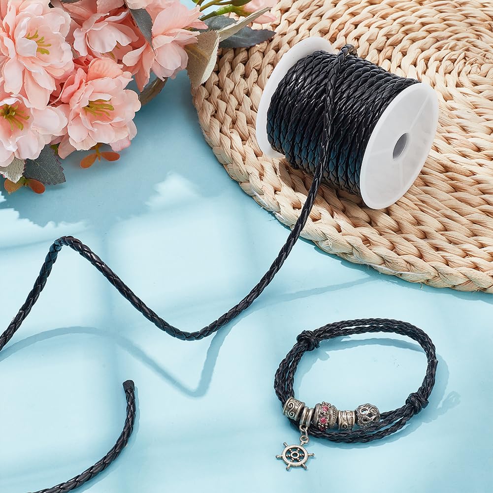 DELORIGIN 11Yards(10m) Black Braided Cord 4mm Round Folded Bolo Braided Imitation Leather Beading Cord Rope Leather String Cord for Handmade Craft Bracelet Making Necklace Clothing Decor Bolo Tie - Image 4