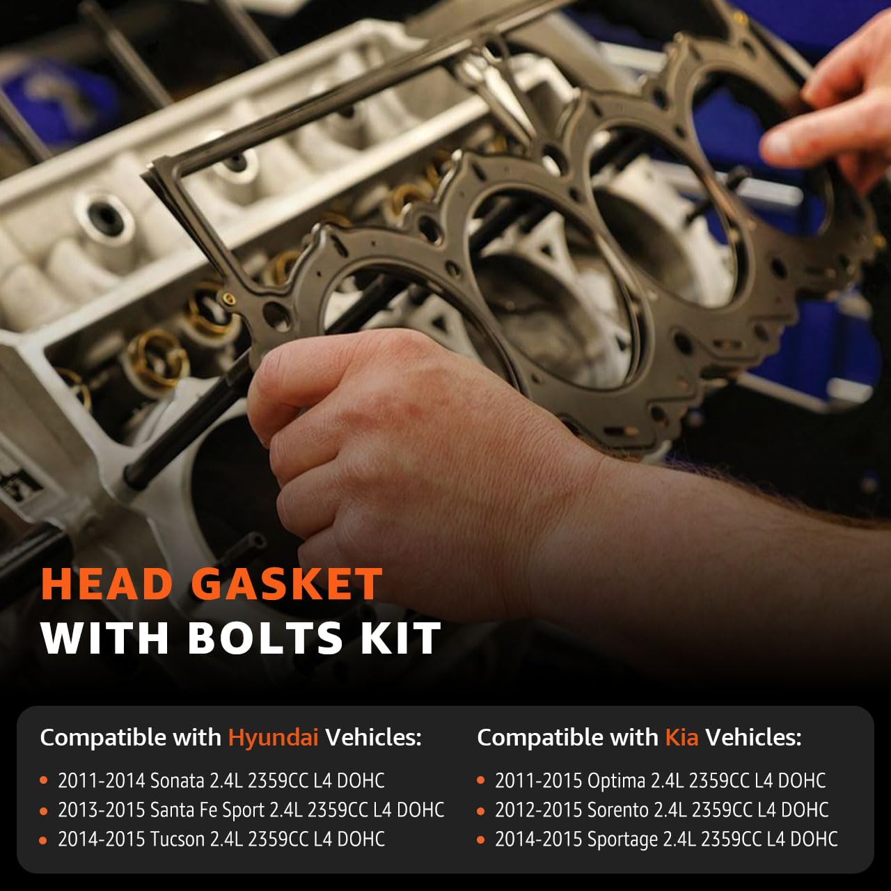 Head Gasket Set with Bolts Compatible with 2011-2015 KIA Optima Sorento Sportage for Hyundai Sonata Tucson Santa Fe Sport 2.4L L4 G4KJ Engine Cylinder ES72465-1 HS54741B CPW17397