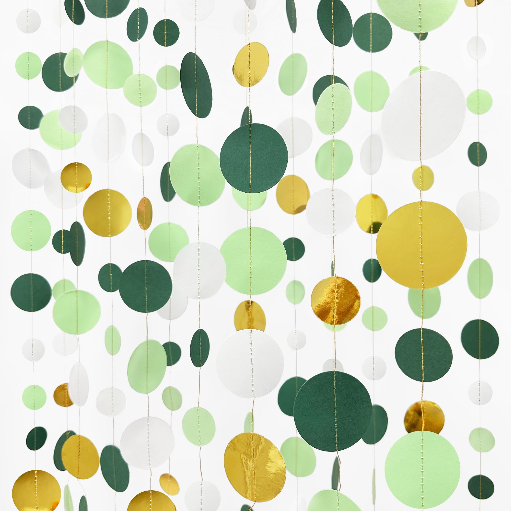 46 Ft Sage Green Gold Party Decorations Polka Dots Garlands Hanging Paper Circle Dots Streamer for Safari Wild Woodland Jungle Theme Birthday Shower Graduation Wedding Party Decorations Supplies
