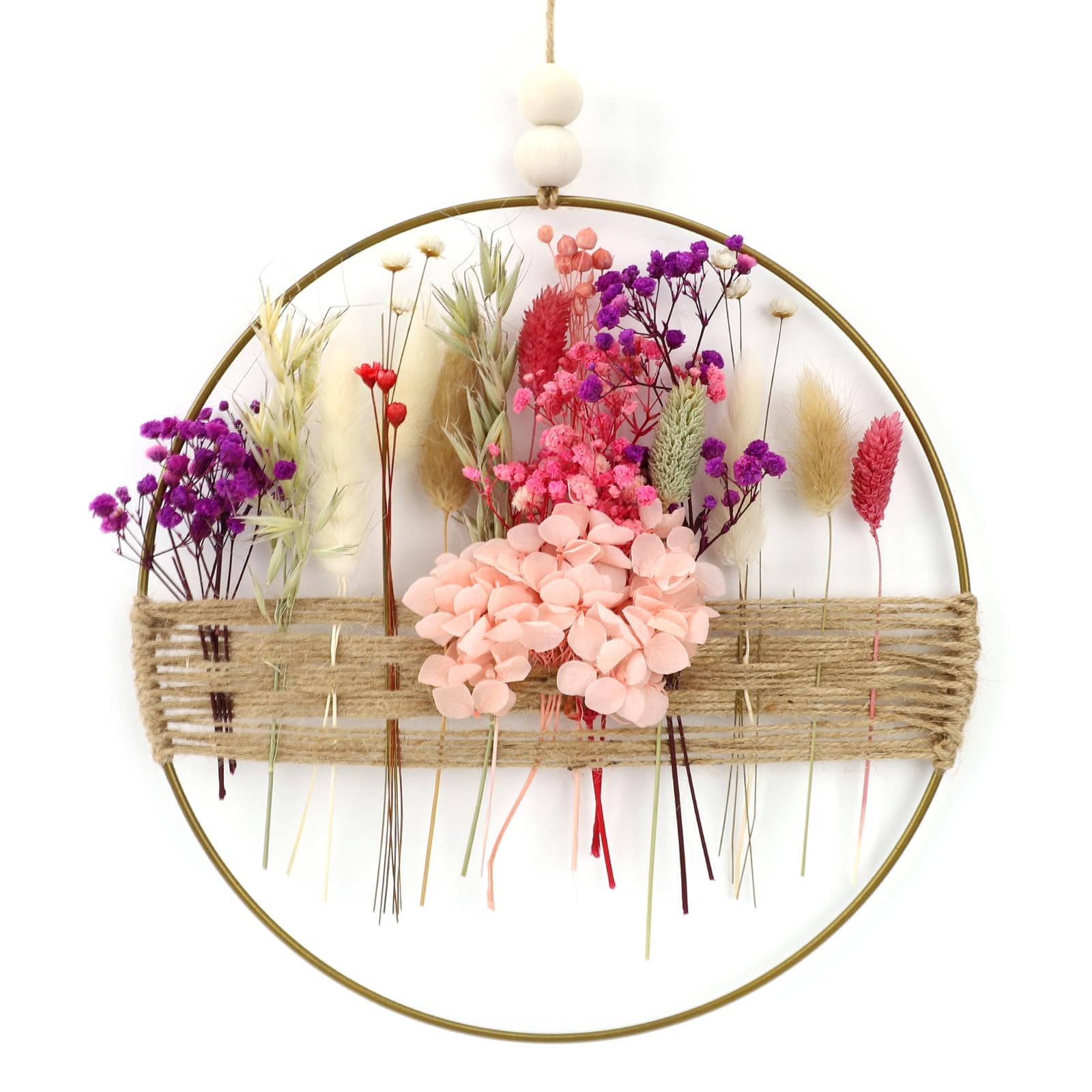 Ghirlanda di fiori secchi, 25 x 25 cm, decorazione fai da te naturale, ghirlanda di fiori secchi, ghirlanda primaverile estiva, decorazione per la casa, decorazione per la porta