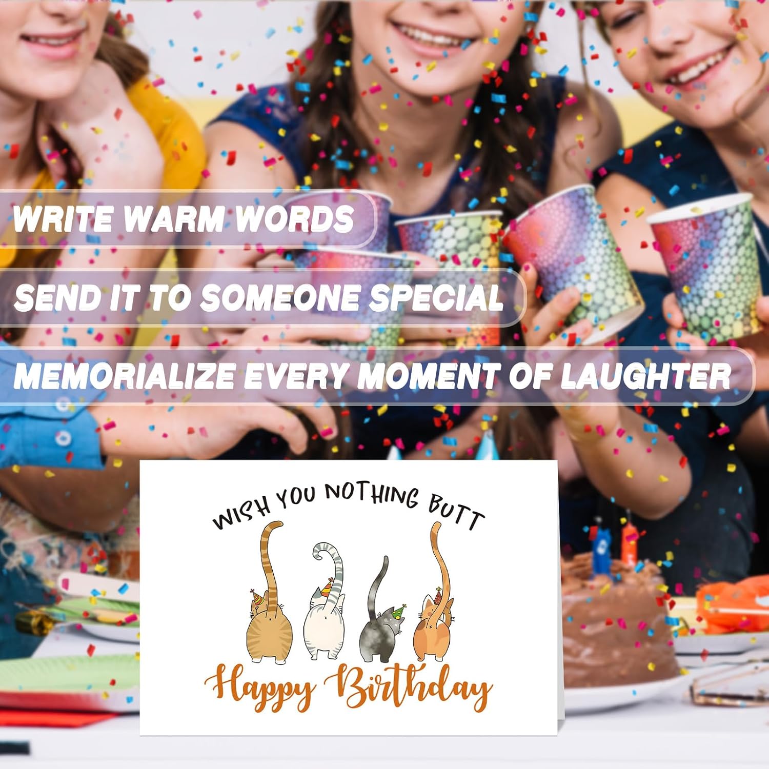 LYMEQING Happy Birthday Cat Theme Card for Him Her Men Women, Funny Birthday Gift Card for Cat Lover Friend Sister Brother Cousin Coworker - Image 4