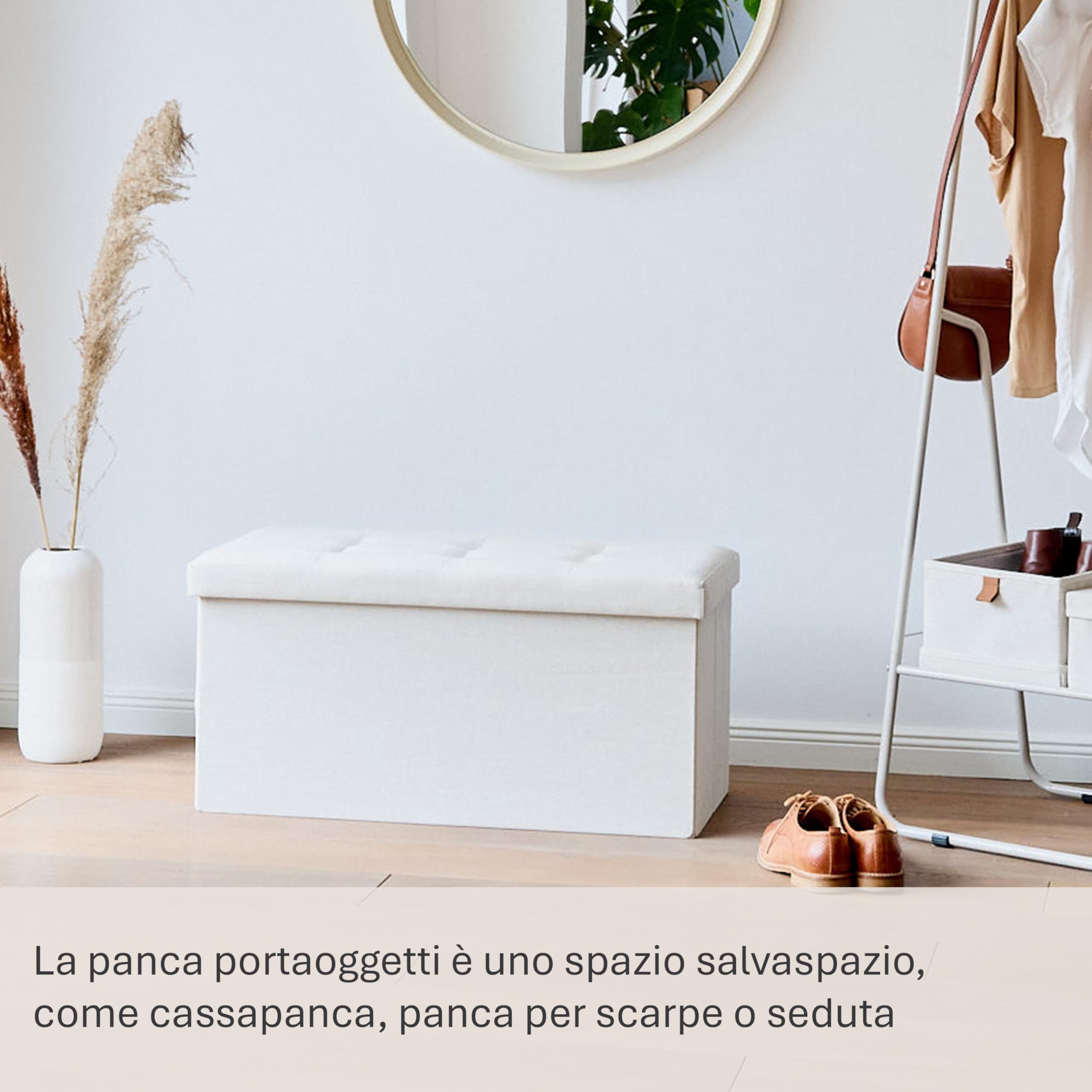 LOVE IT STORE IT Panca Contenitore Premium - Cassapanca In Tessuto Di Lino - Pieghevole - Rinforzi in Legno - Confortevole E Stabile - 76x38x38 cm - Beige