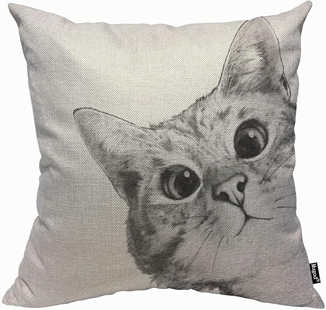 Mugod Kitty Cat Cushion Cover Throw Pillow Covers Cute Animal on White Background Pillow Case for Men Women Decorative Home Sofa Chair Couch 45x45cm/18x18 Inch