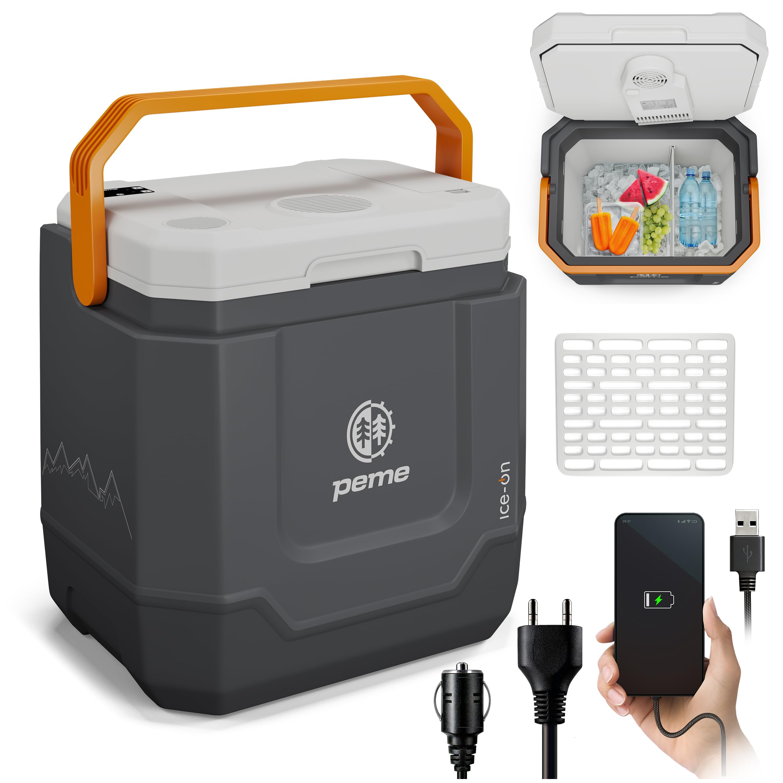peme Frigorifero Portatile Elettrico Congelatore Termoelettrico Frigo Campeggio Auto 12v 220v Doppia Alimentazione per Camper Ricaricabile Congelatori Viaggio con Speaker Car Fridge USB - 31,5L Trip