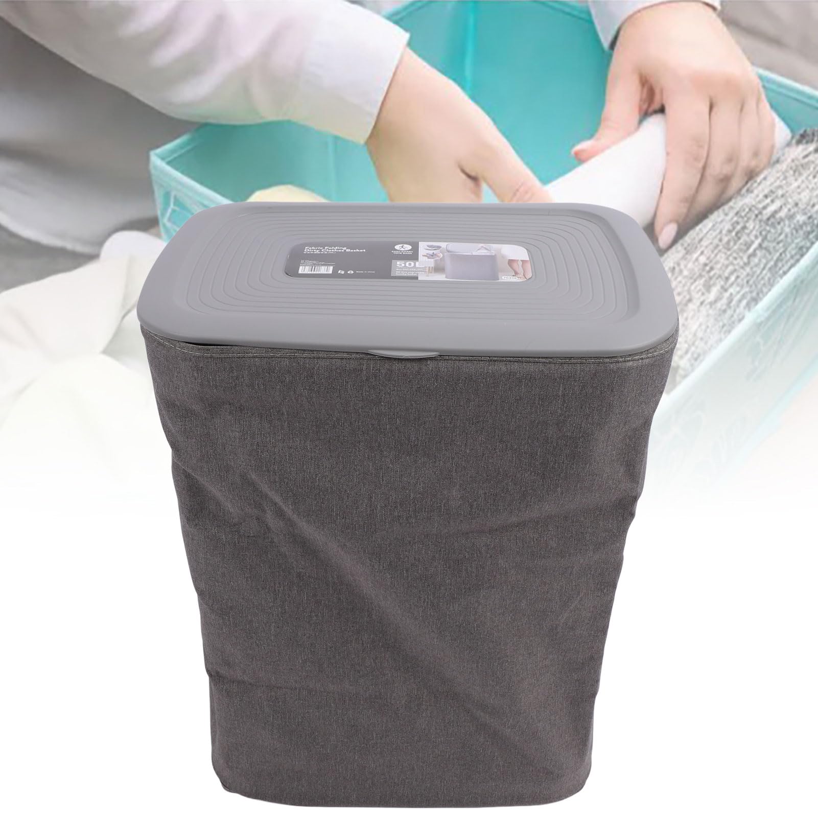 Cesto Portabiancheria Portatile in Tessuto, Doppio Scomparto, Organizer per Bagno, Camera da Letto, Ripostiglio, Bianco (S50L)