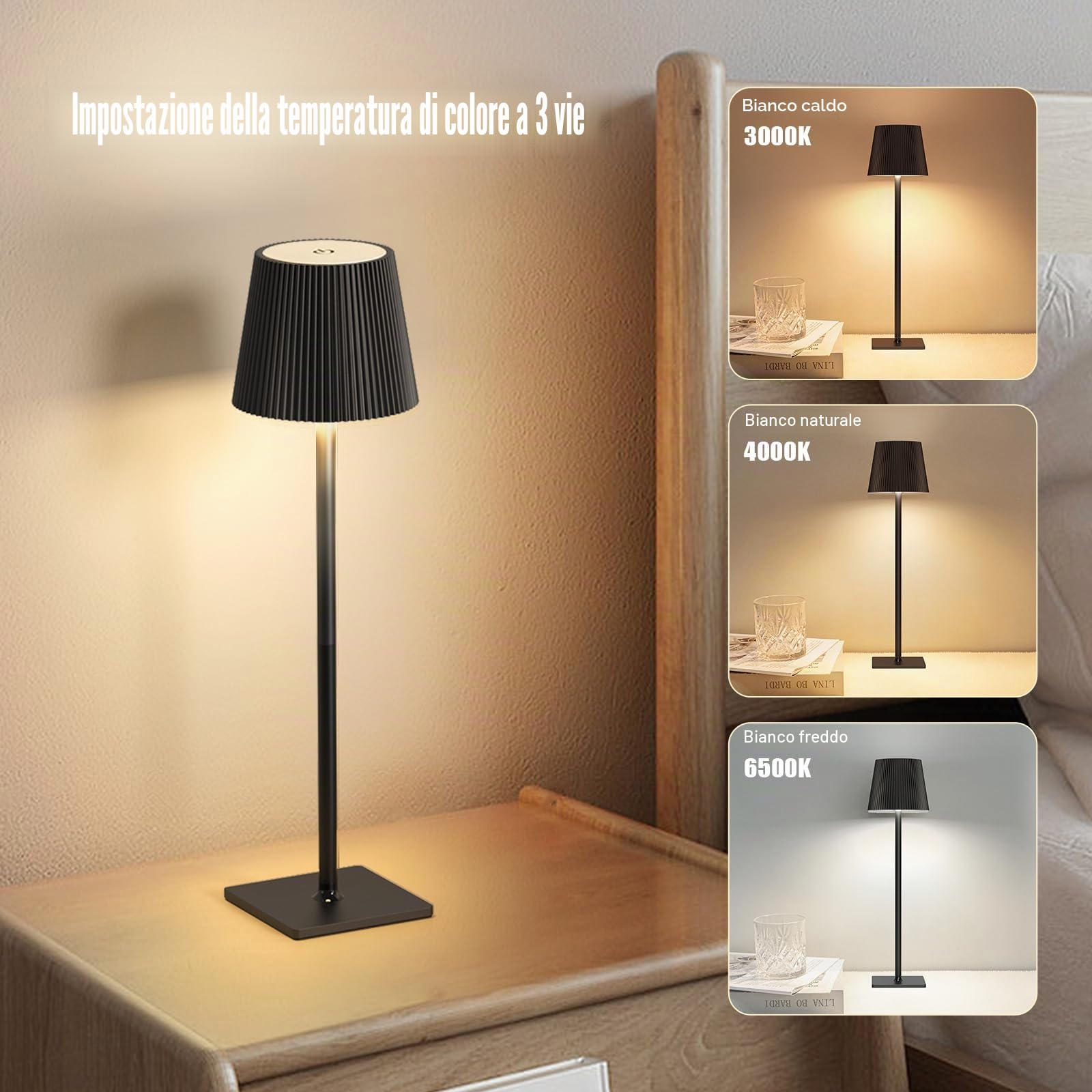 Lixada Lampada da tavolo LED con controllo touch e luce notturna dimmerabile, 3 temperature di colore per soggiorno, camera da letto, studio, ufficio