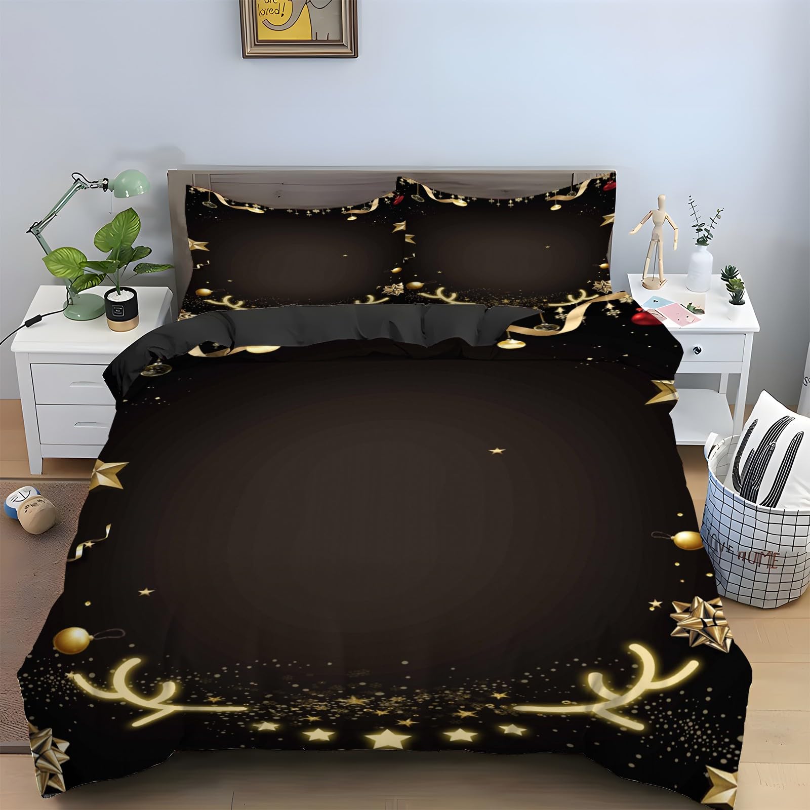 Housse de couette 220x240 Noël et ensemble de literie 3 pièces en microfibre zippée