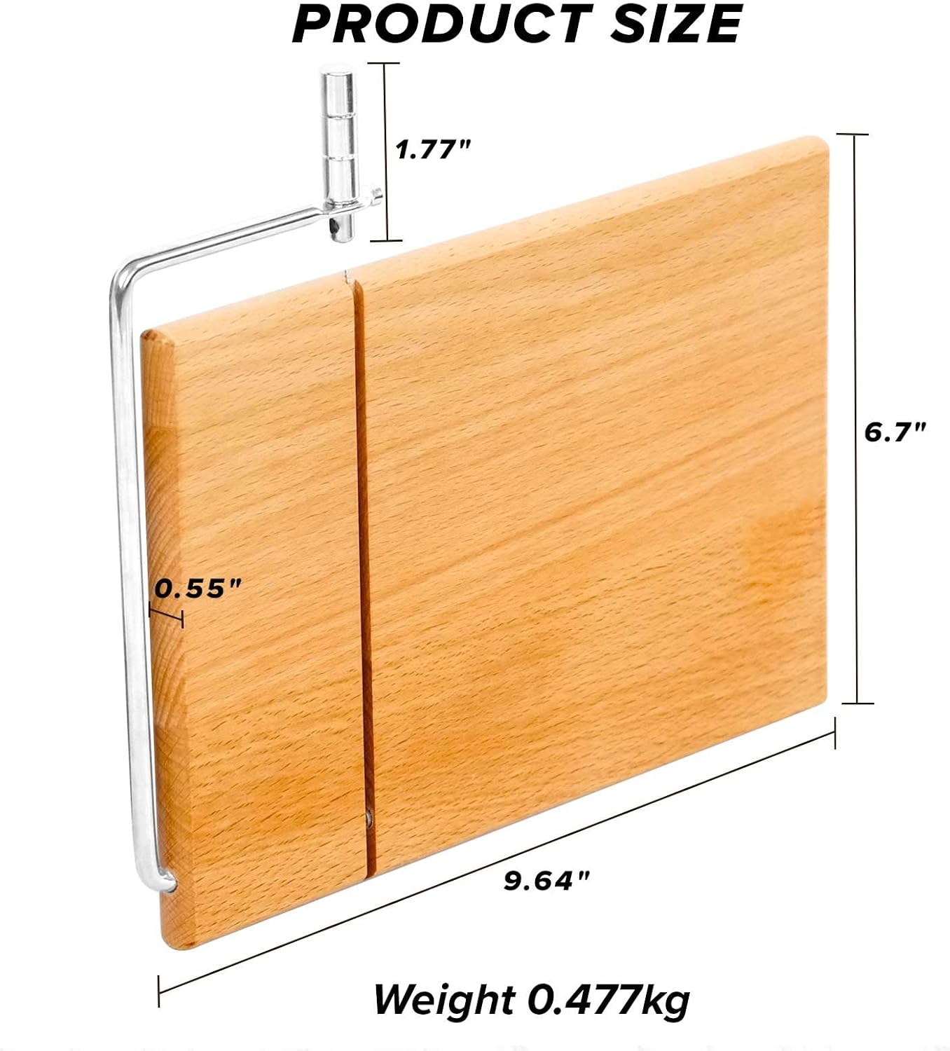 LZMS Wooden Cheese Cutting Board, Cheese Slicer Kit with Replaceable Stainless Steel Cutting Wire, Guillotine for Effortless Block Cheese, Sausage, Ham and Jerky Slicing(Beechwood)