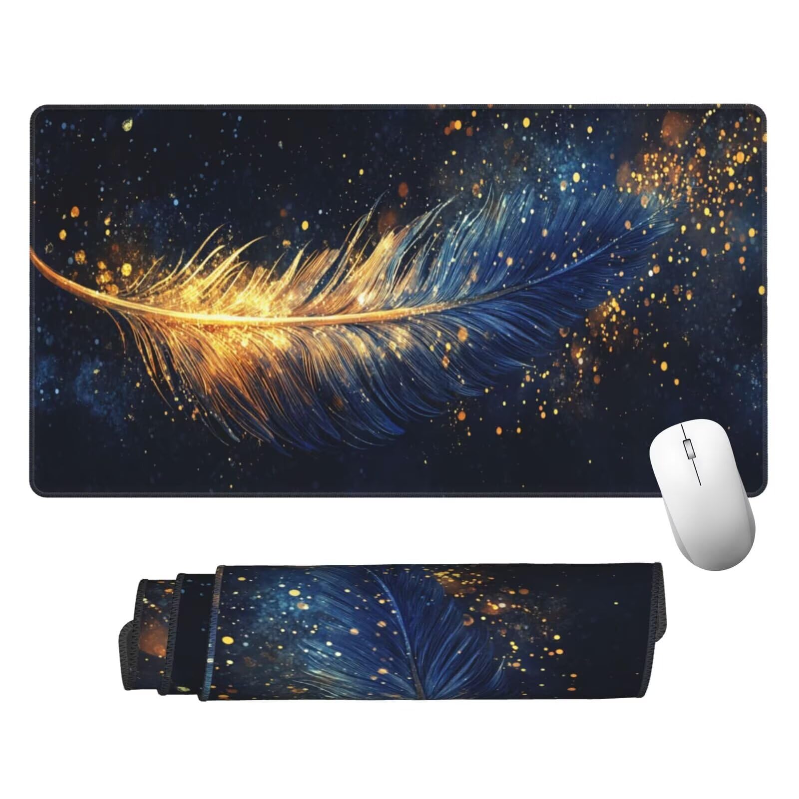 XXL czarna podkładka pod mysz z piórami mata na biurko 1600 x 800 x 3 mm zmywalna podkładka do gier na laptopa, z antypoślizgową gumową podkładką dla graczy, PC, pracowników biurowych Y429