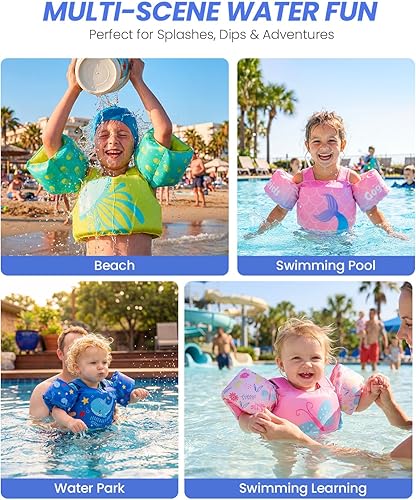 Miniatura 6 de Gogokids Chaleco de natación para niños pequeños, flotadores para niños de 24 a 66 libras, bonita chaqueta de natación de dibujos animados con arnés