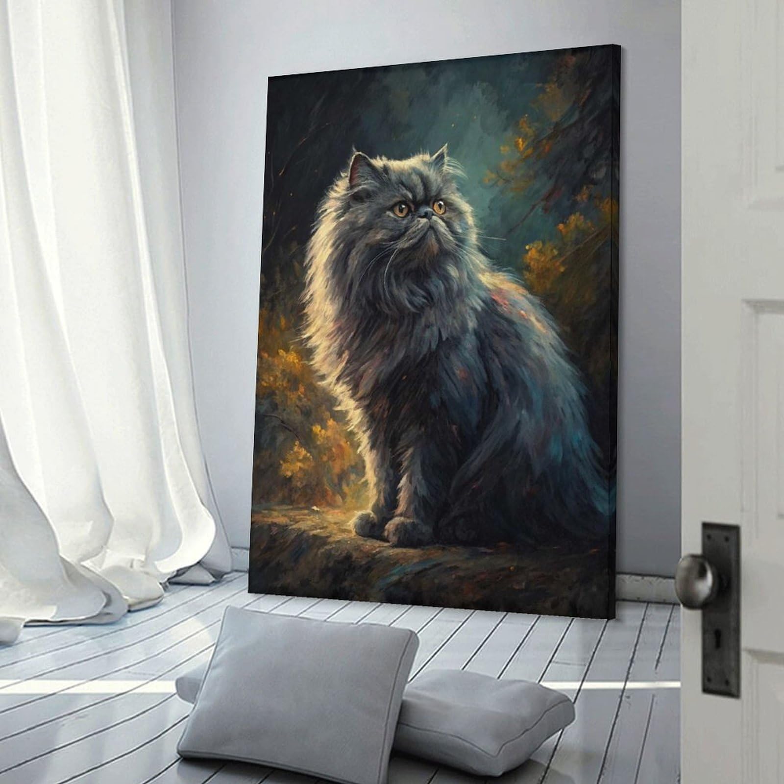 Junmoney Canvas Wall Decor Majestic Persian Cat in Autumn Forest, 08x12inch(20x30cm), for Lounge Decor, Bedroom Walls Or Flats, Eye Catching Artwork for Blank Walls