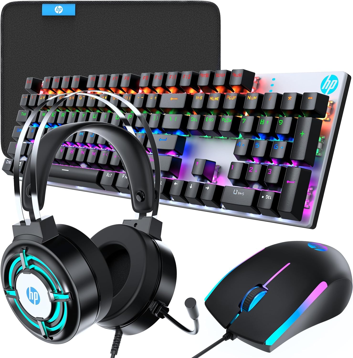 Photo 1 of HP PC Gaming Keyboard and Mouse Combo, RGB Backlit Wired Gaming Mouse and Keyboard, Mouse pad,Gaming Headset, Gamer 4 in 1 Bundle for PC PS4 PS5 and Xbox Keyboard + Accessories