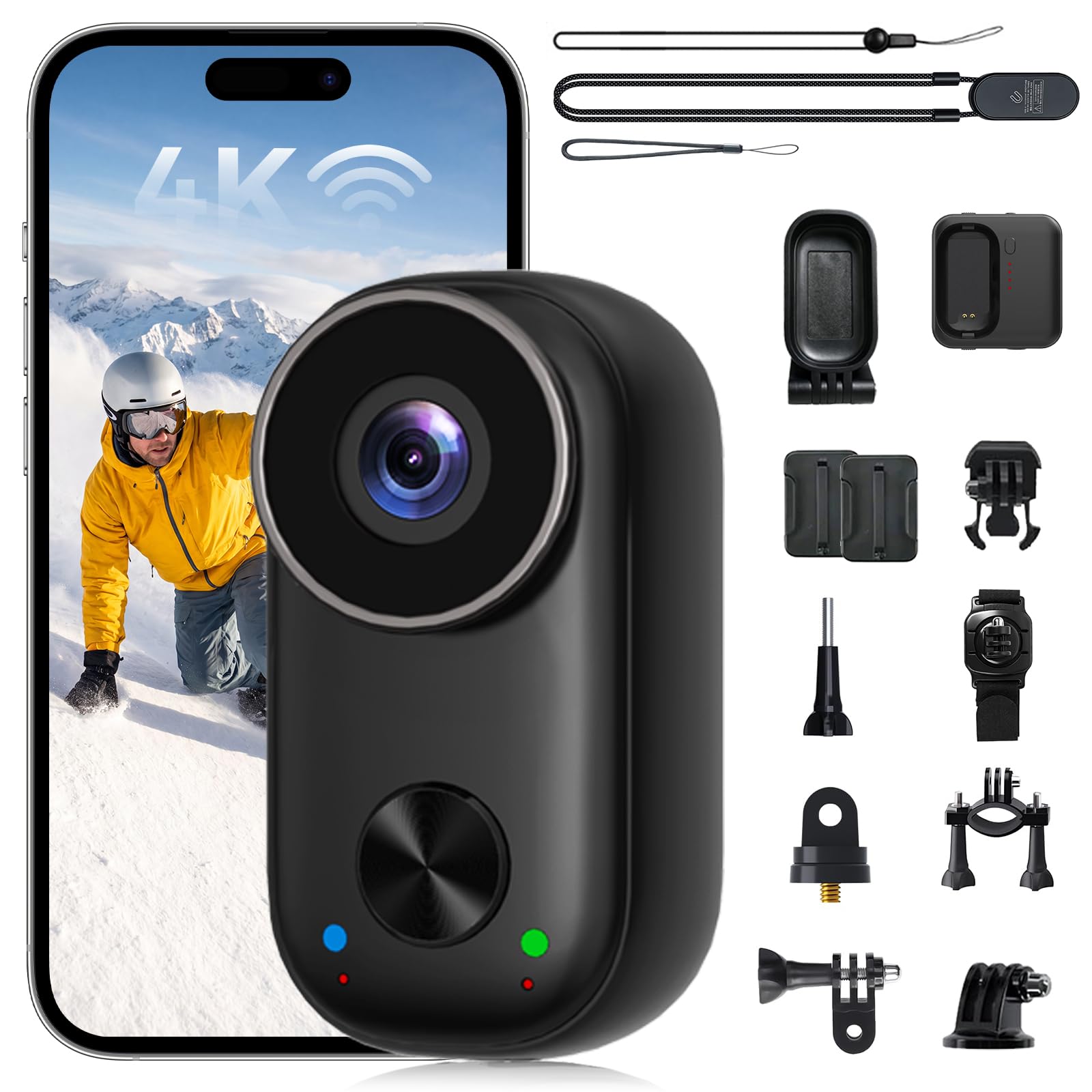 Mini fotocamera 4K Body Cam con custodia di ricarica, Action Cam