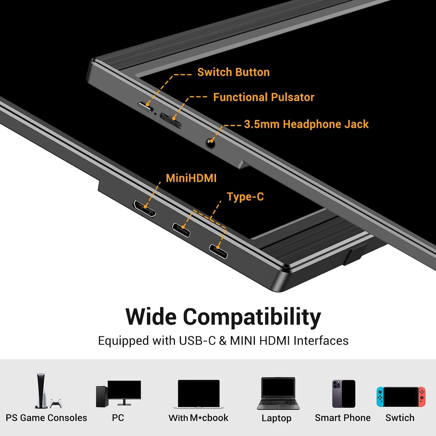 EVICIV Portable Monitor USB-C Connection