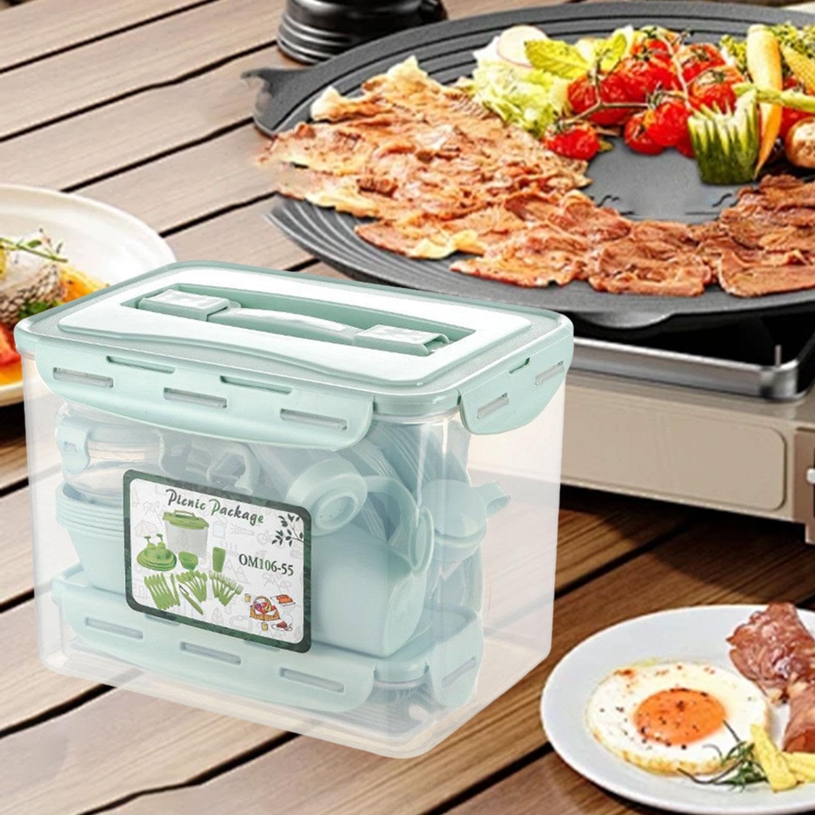 Set di stoviglie per 6 Persone, Kit di Posate, stoviglie per casa, Scuola, Picnic, Barbecue, Piatti e Ciotole infrangibili, impilabili, Portatili, Verde