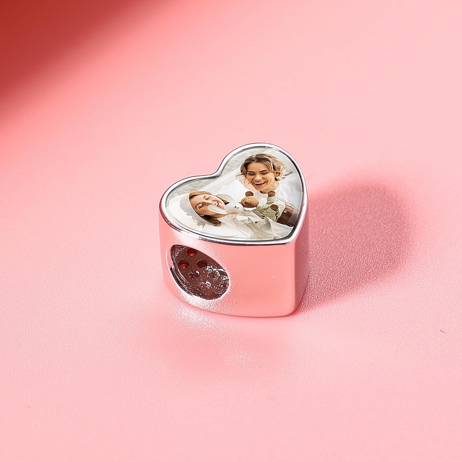 MeMeDIY Custom Photo Charm Bead Fit Women Bracelets & Necklaces - 925 Sterling Silver Personalized Heart/Square Charm Holds 1/4 Picture - Silver/Gold/Rose Gold Love Bead Gifts for Women & Family
