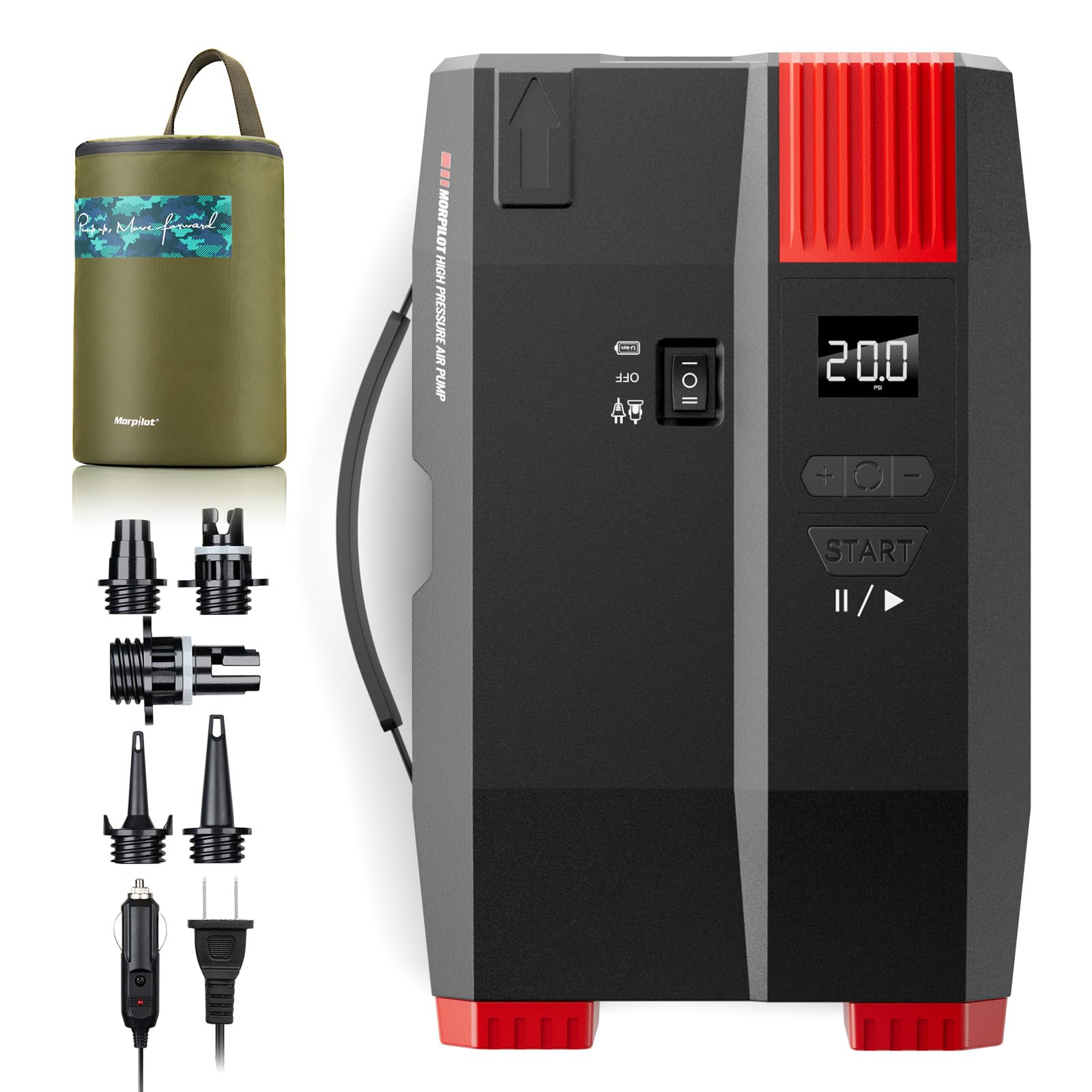 Morpilot 20PSI Paddle Board Pump - Dual Stage Inflation with Powerful SUP Pump Inflator & Deflator, Auto-Off, AC & DC, Intelligent Preset - Perfect for Inflatable Stand-Up Paddle Boards