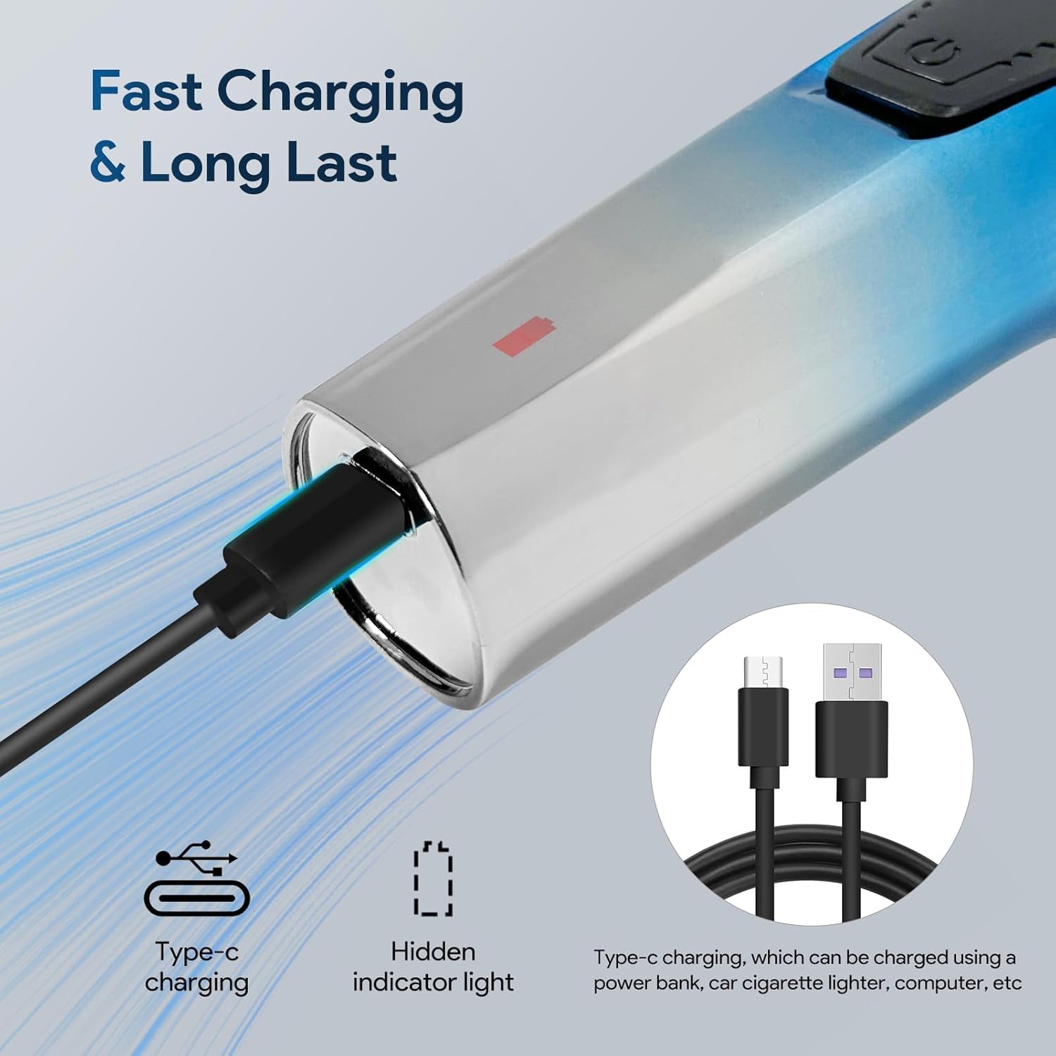 Electric Razor for Men, Rechargeable Waterproof Men Electric Shaver, Wet & Dry Shaving with Cordless Beard, Nose Hair Trimmer, 1 Hour Fast Charging (Blue)