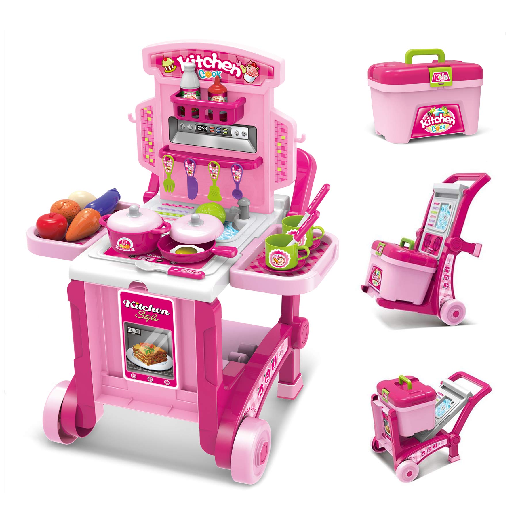 Little Chef Kitchen Set Imports Deluxe Beauty Kitchen Appliance Cooking Play Set 3 in 1 Kitchen Play Set Pretend Play Luggage Kitchen Kit for Kids with Suitcase Trolley No:008-927