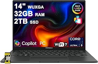 ASUS Zenbook 14 ノートパソコン 14インチ WUXGA Lumina OLED Touch (100% DCI-P3、500nits HDR) Intel 16コア Ultra 9 285H (GPU 最大77 TOPS) 32GB RAM 2TB SSD クリエイター ビジネス プロフェッショナル Win11 ICP Hub Copilot AI用