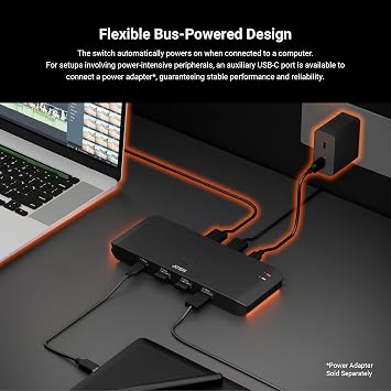 ATEN Essentials US4324 2 x 4 USB 3.2 Gen 1 Sharing Switch, Share 4 USB Peripherals Between Two Computers, 5 Gbps, Quick Switch, Compact, Remote Port Selector, Windows, macOS, MacBook, PC, Plug & Play