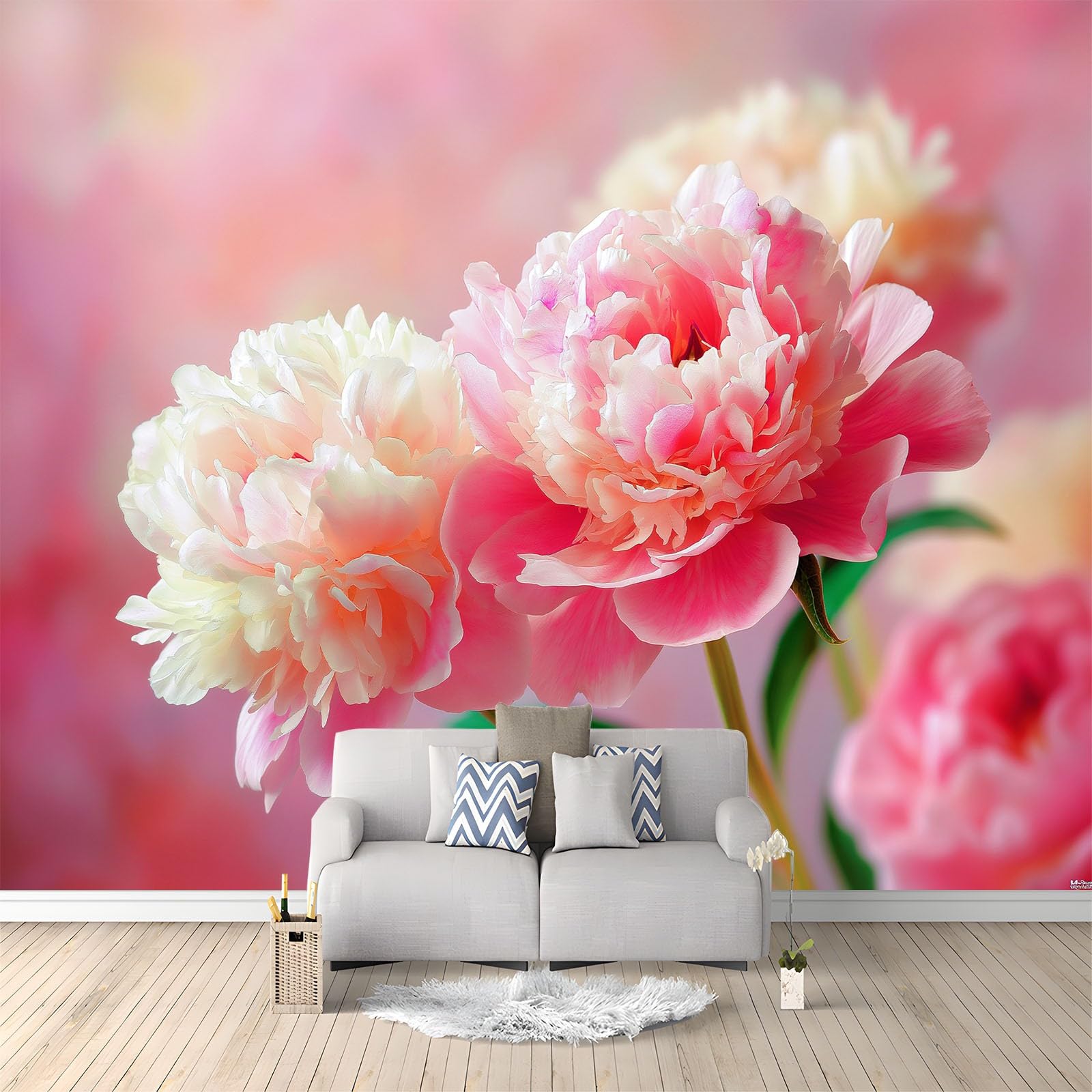 Décoration murale fleurs pivoine en papier peint intissé haut de gamme pour couloir et chambre